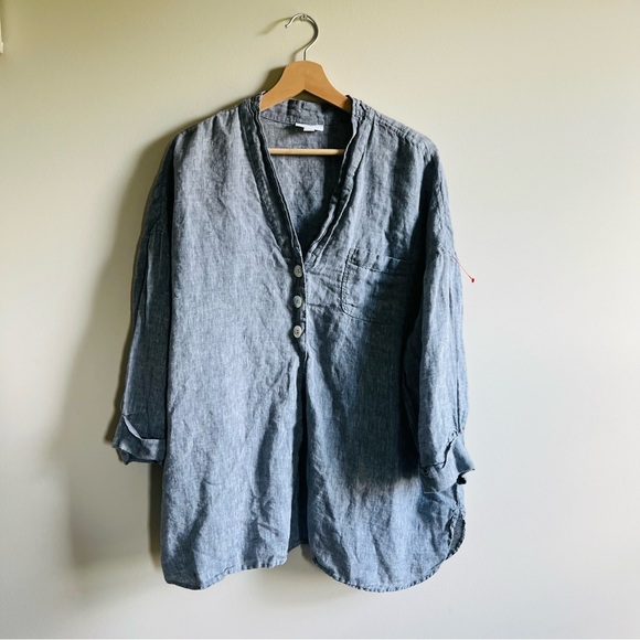 J Jill Pure Jill Linen 3/4  Sleeve Tunic Top Size XL Lagenlook Beach Artsy - Picture 1 of 8